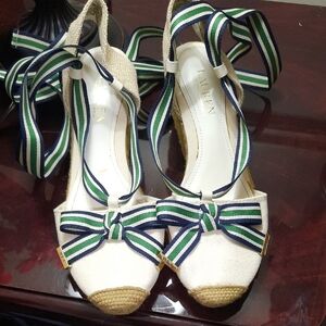 Lauren Ralph Lauren Cream and Green Espadrille Wedges